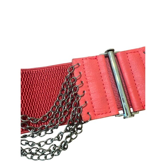 Dark Red Elastic Stretch Waist Belt Black Chain Detail Clasp Waist Cincher NEW - Picture 2 of 4